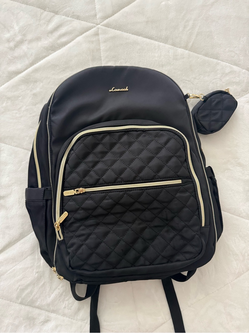 Black Quilted Backpack for Men